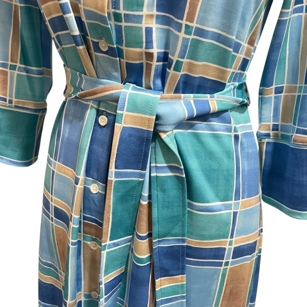 J. McLaughlin Brynn Tile Print Jersey Knit Collared V-Neck 3/4 Sleeve Dress NWT